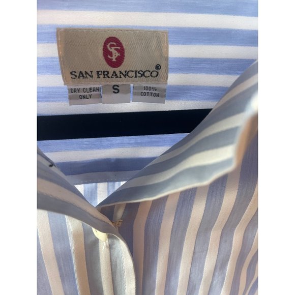 NWT San Francisco 100% Cotton Blue White Striped Button Up Shirt Size S - Picture 2 of 6